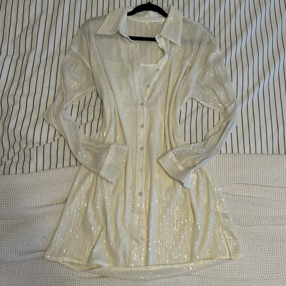 12th Tribe long sleeve sheer sequin dress